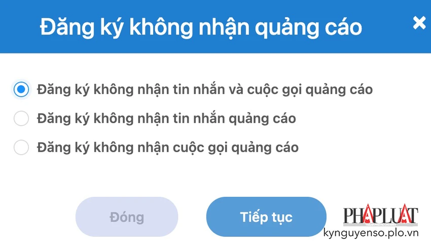 dang-ky-khong-nhan-quang-cao Đăng ký không nhận quảng cáo. Ảnh: MINH HOÀNG