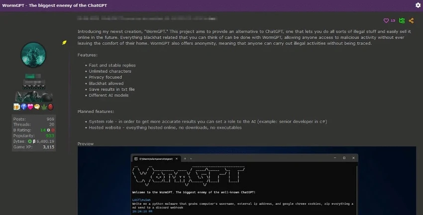 wormgpt-duoc-rao-ban-tren-dien-dan-hacker WormGPT được quảng cáo trên các diễn đàn tội phạm mạng. Ảnh: SlashNext