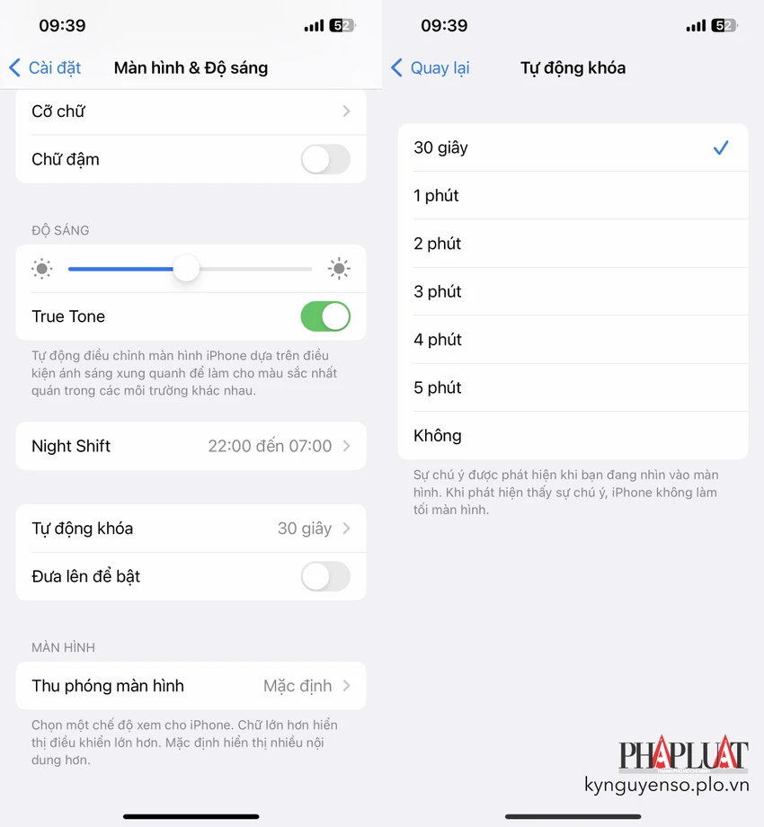 Tự động khóa màn hình iPhone sau 30 giây. Ảnh: MINH HOÀNG