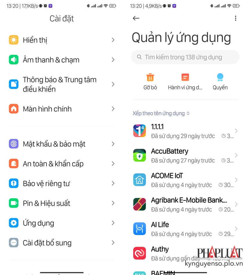 go-cai-dat-cac-ung-dung-doc-hai-tren-dien-thoai Gỡ cài đặt các ứng dụng độc hại trên điện thoại. Ảnh: TIỂU MINH