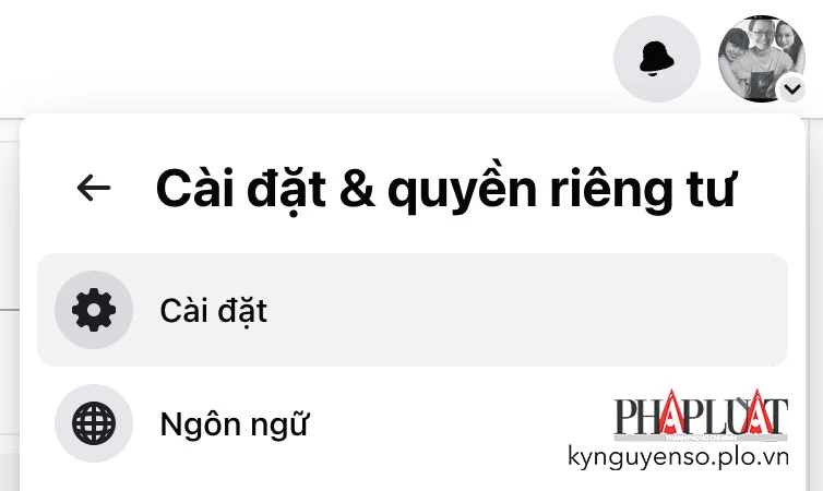 truy-cap-vao-phan-cai-dat-tren-facebook Truy cập vào phần cài đặt trên Facebook. Ảnh: MINH HOÀNG