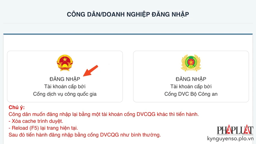 Đăng nhập bằng tài khoản cổng dịch vụ công quốc gia. Ảnh: MINH HOÀNG