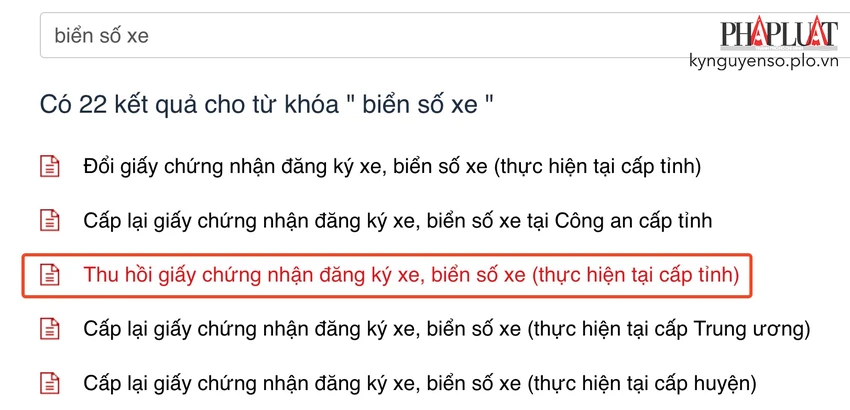 chon-thu-tuc-thu-hoi-bien-so-xe Chọn thủ tục thu hồi giấy chứng nhận đăng ký xe, biển số xe. Ảnh: MINH HOÀNG