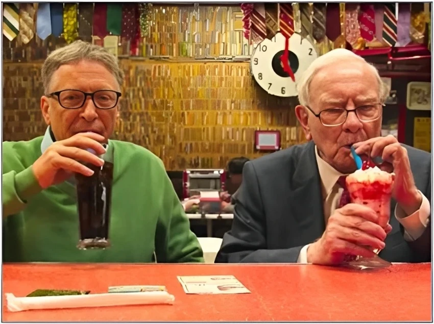 bill-gates-vs-Warren-Buffett Bill Gates (trái) với người bạn Warren Buffett, người đã từ chối mua điện thoại thông minh trong nhiều năm. Ảnh: Bill Gates/Twitter)