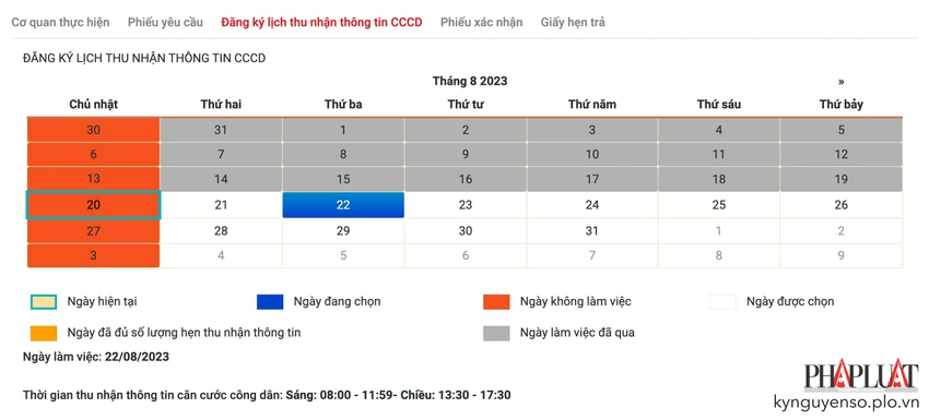 dang-ky-lich-thu-nhan-thong-tin-cccd Đăng ký lịch thu nhận thông tin CCCD. Ảnh: MINH HOÀNG