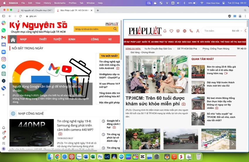 Sidekick hỗ trợ chia đôi màn hình cùng nhiều tính năng giúp bạn tập trung tốt hơn. Ảnh: TIỂU MINH