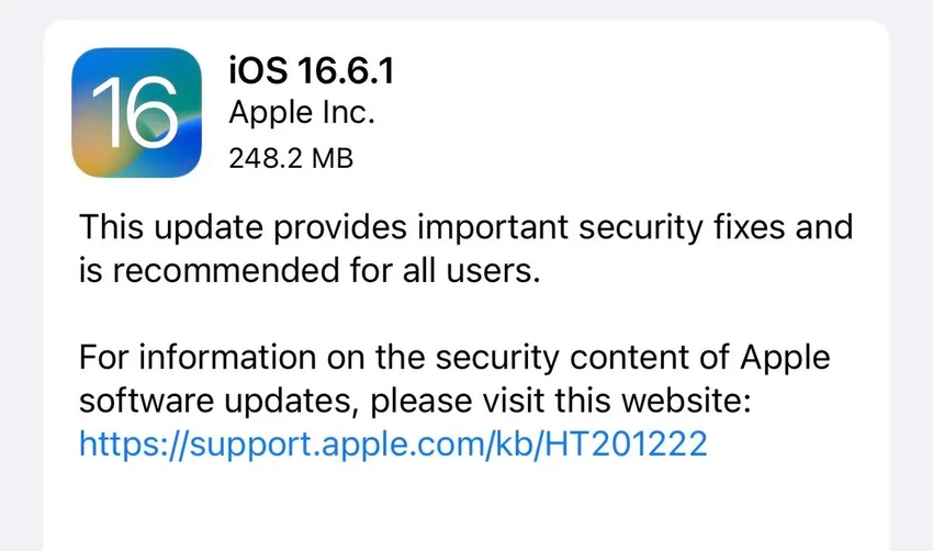 cập nhật ios 16.6.1