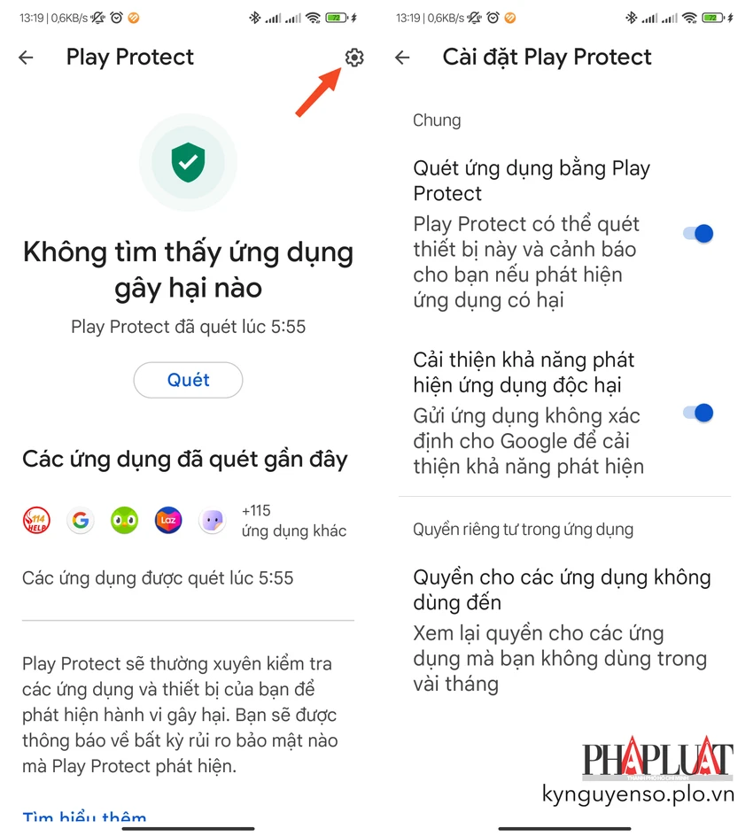Bật tính năng Google Play Protect để quét các ứng dụng độc hại trên điện thoại Android