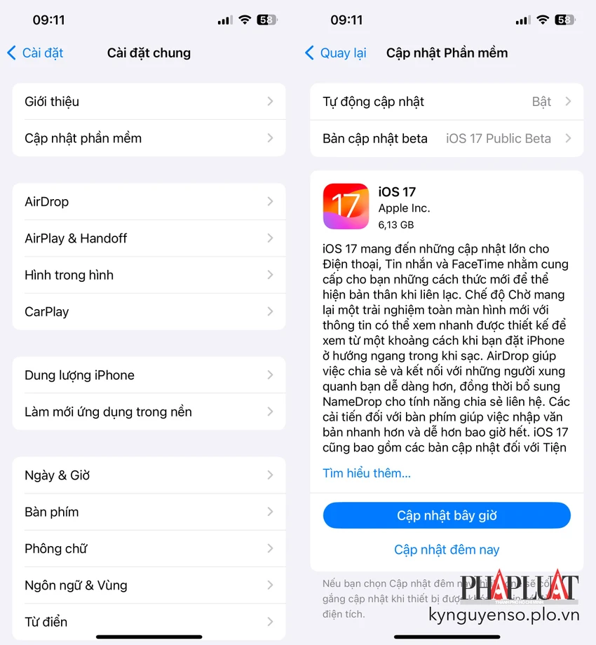 Tải và cài đặt iOS 17 trên iPhone.