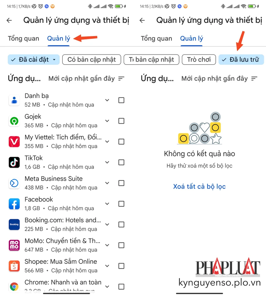 Danh sách các ứng dụng được tự động lưu trữ. Ảnh: MINH HOÀNG