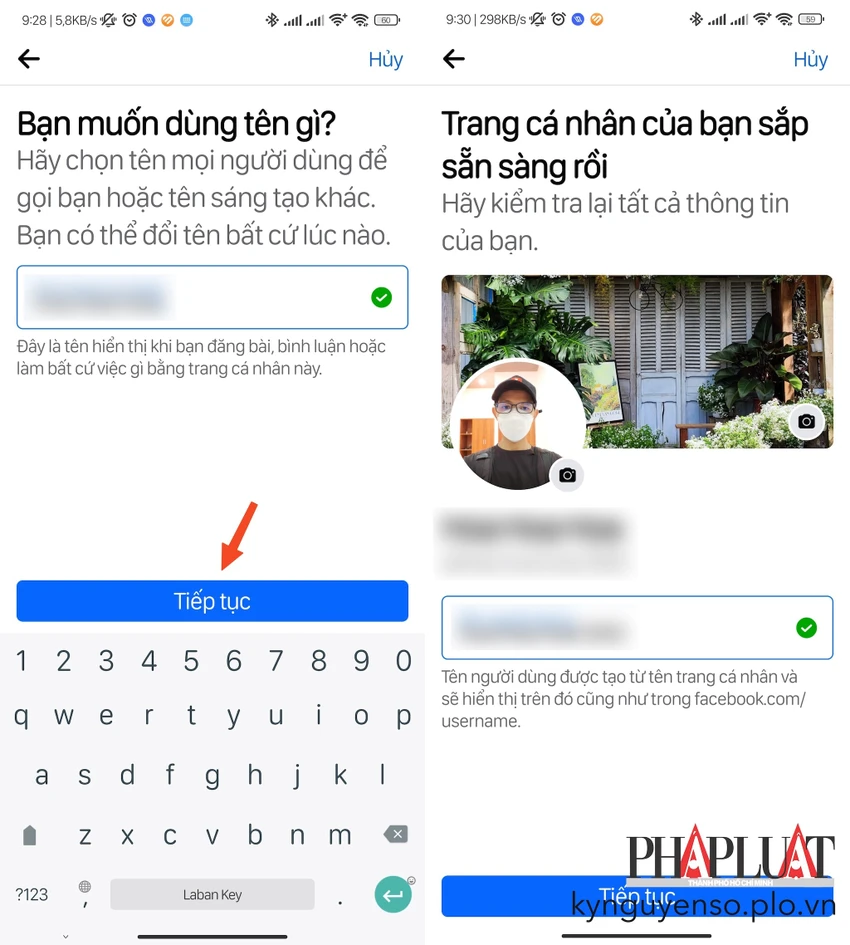 Đặt tên và ảnh đại diện cho tài khoản Facebook phụ. Ảnh: TIỂU MINH