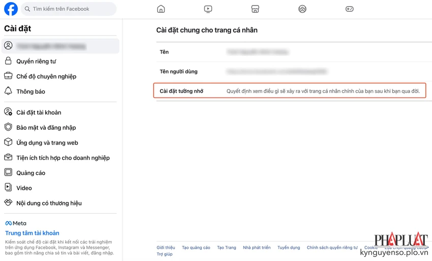 Cách cài đặt tưởng nhớ tài khoản Facebook. Ảnh: TIỂU MINH