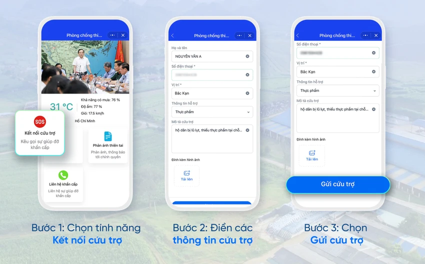 Cách gọi cứu trợ trong vùng lũ bằng Zalo. Ảnh: TIỂU MINH