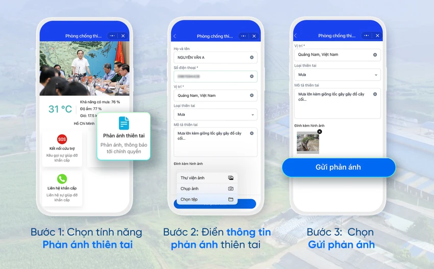 Cách phản ánh thiên tai bằng Zalo. Ảnh: TIỂU MINH