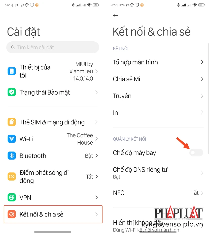 Tắt chế độ máy bay để sửa lỗi không nhận được cuộc gọi trên điện thoại. Ảnh: MINH HOÀNG