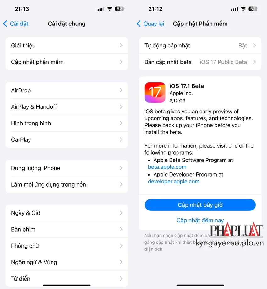 Cập nhật iPhone lên phiên bản mới nhất. Ảnh: TIỂU MINH