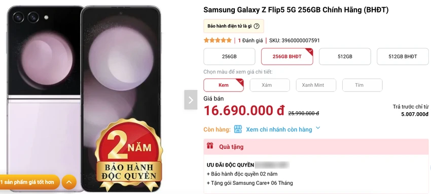Giá Z Flip 5 và Fold 5 tại thị trường Việt Nam đang giảm vài triệu đồng. Ảnh: TIỂU MINH