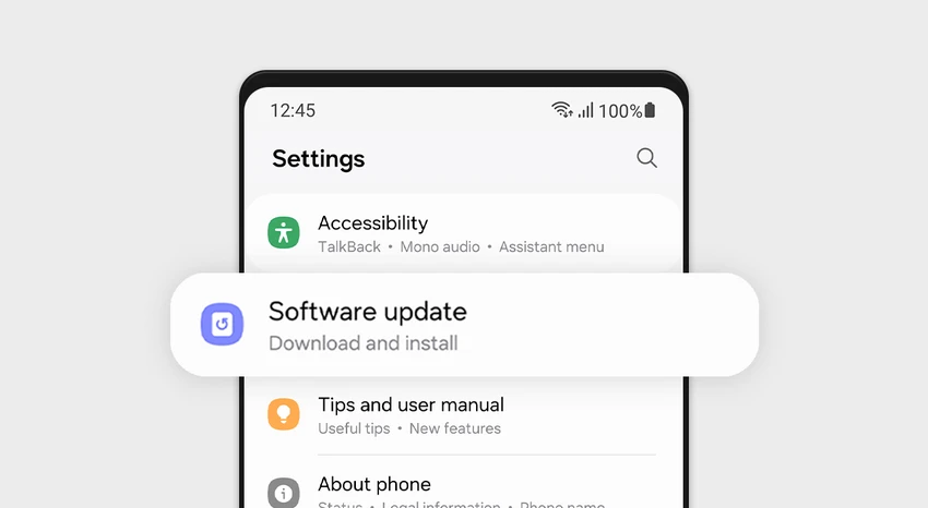 Cập nhật bản vá bảo mật và hệ điều hành trong phần cài đặt điện thoại Samsung