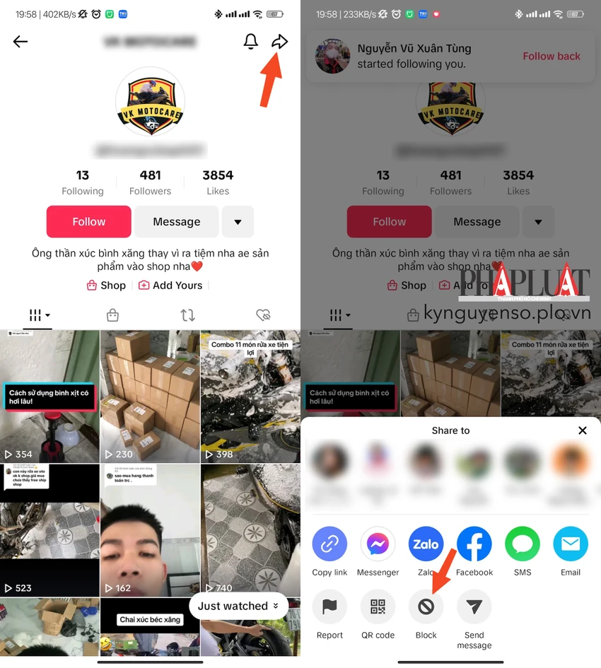 Cách chặn một người bất kỳ trên TikTok. Ảnh: TIỂU MINH