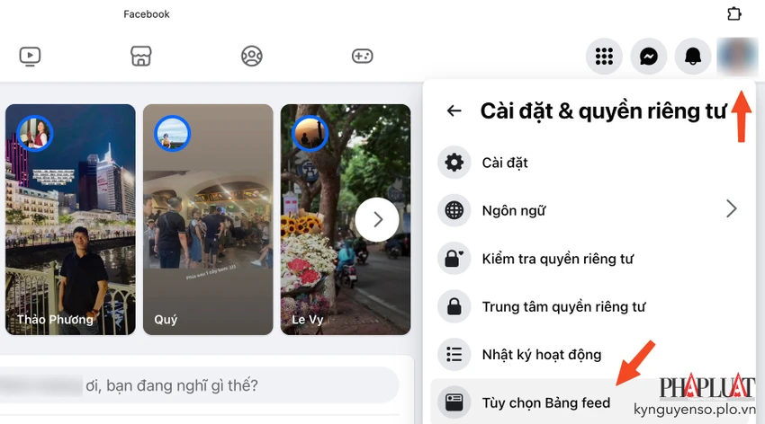 Truy cập vào phần cài đặt trên Facebook. Ảnh: MINH HOÀNG