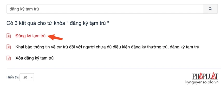 Chọn thủ tục đăng ký tạm trú online. Ảnh: MINH HOÀNG