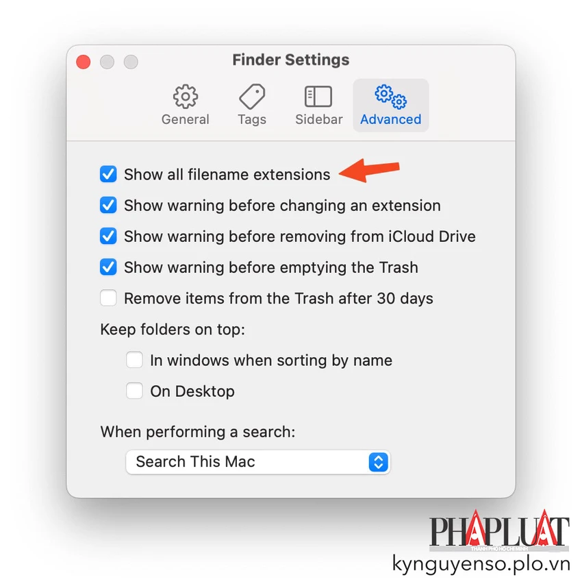 Hiện định dạng tệp tin trên macOS. Ảnh: TIỂU MINH