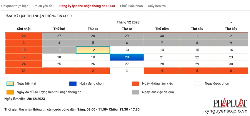 Đăng ký lịch thu nhận thông tin CCCD. Ảnh: MINH HOÀNG