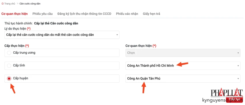 Chọn lý do cần cấp lại thẻ căn cước công dân. Ảnh: MINH HOÀNG
