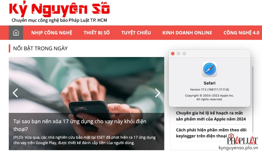 Apple ra mắt trình duyệt Safari 17.2. Ảnh: TIỂU MINH