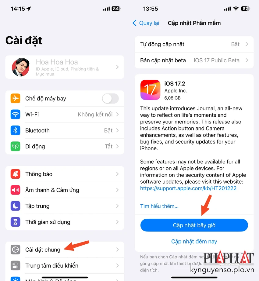 Cập nhật iOS 17.2 để hạn chế bị hack iPhone. Ảnh: TIỂU MINH