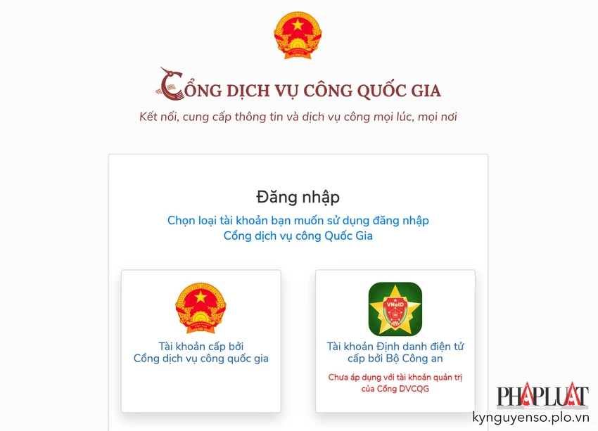 Đăng nhập vào cổng dịch vụ công quốc gia. Ảnh: MINH HOÀNG