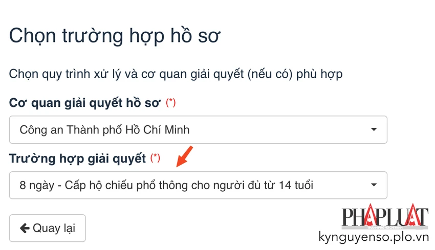 Chọn trường hợp cấp hộ chiếu online. Ảnh: MINH HOÀNG