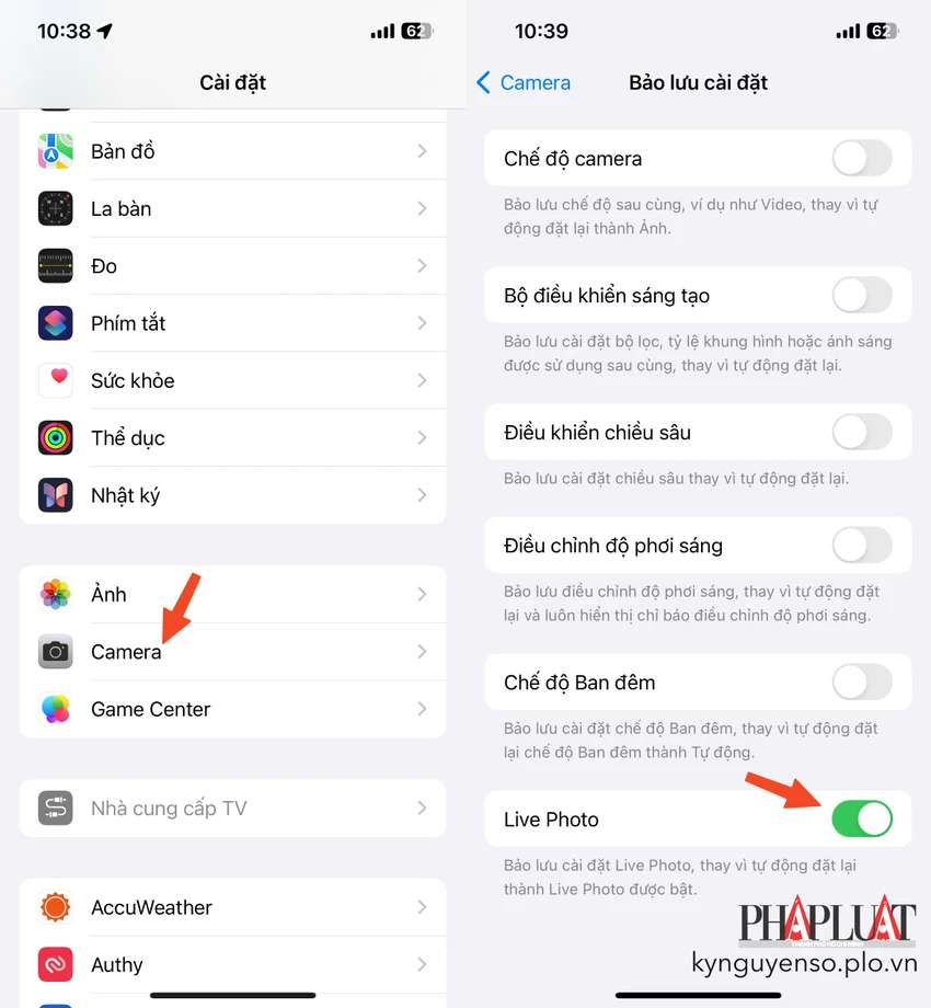 Tắt tính năng Live Photos trên iPhone. Ảnh: MINH HOÀNG