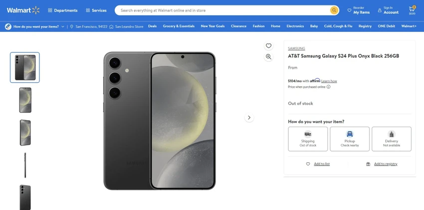 Tin công nghệ ngày 1-1: Walmart vô tình rò rỉ thông tin về Galaxy S24 Plus sớm hơn hai tuần. Ảnh chụp màn hình