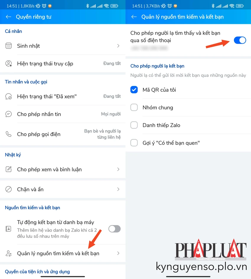 Chặn người khác tìm ra tài khoản Zalo của bạn. Ảnh: MINH HOÀNG