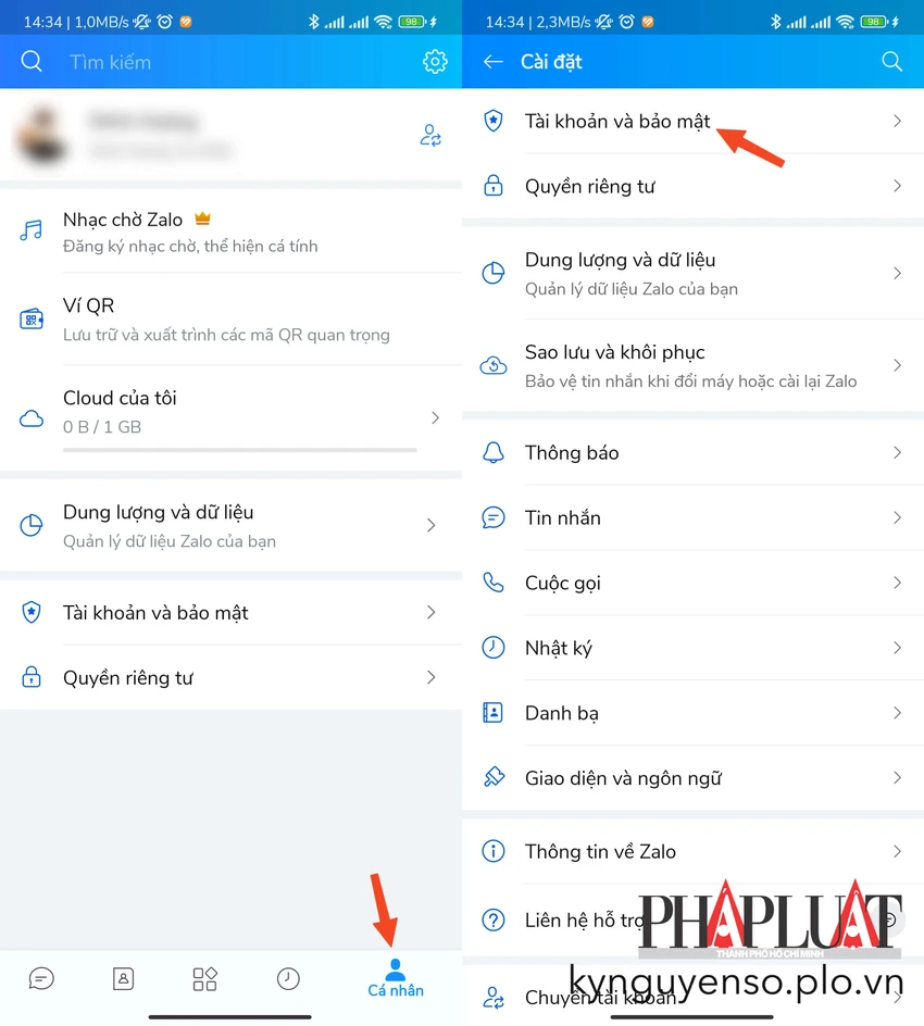 Truy cập vào phần cài đặt Zalo. Ảnh: MINH HOÀNG