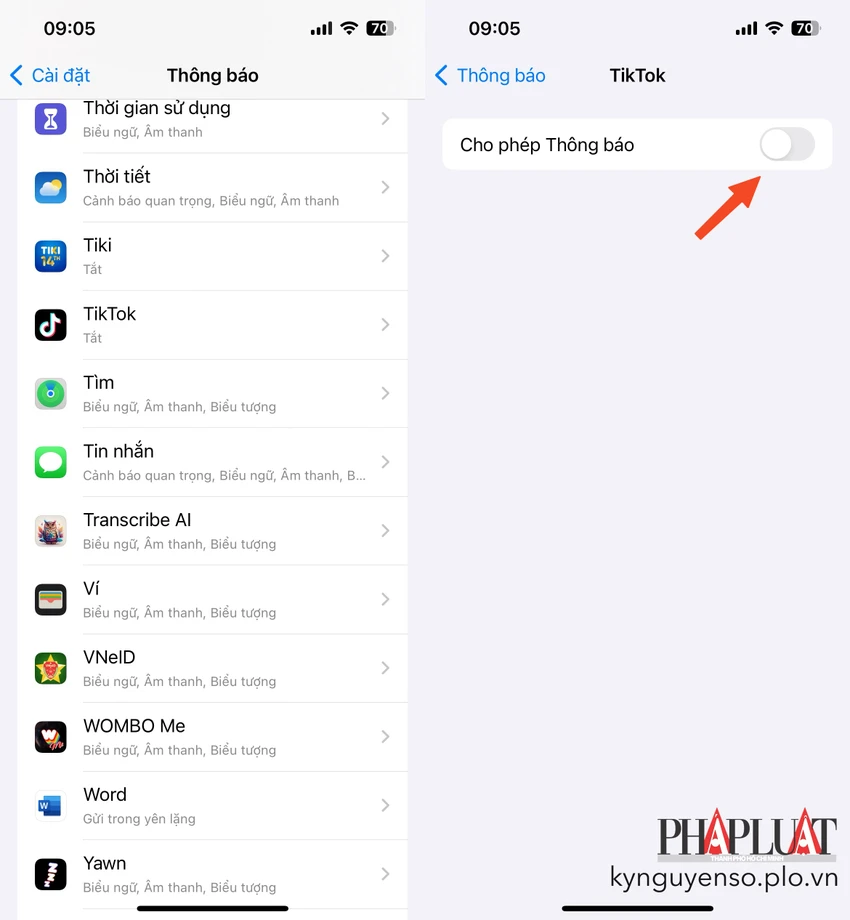 Tắt thông báo đẩy trên iPhone để hạn chế bị theo dõi. Ảnh: MINH HOÀNG