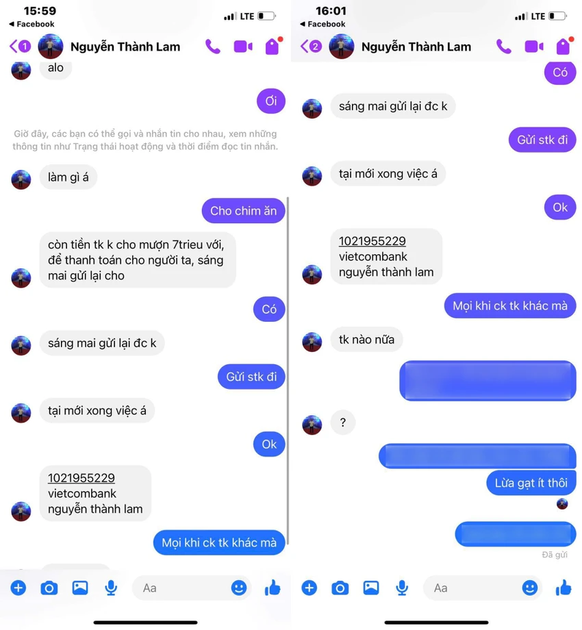 Sử dụng tài khoản ngân hàng có tên giống tên Facebook của nạn nhân. Ảnh: TIỂU MINH