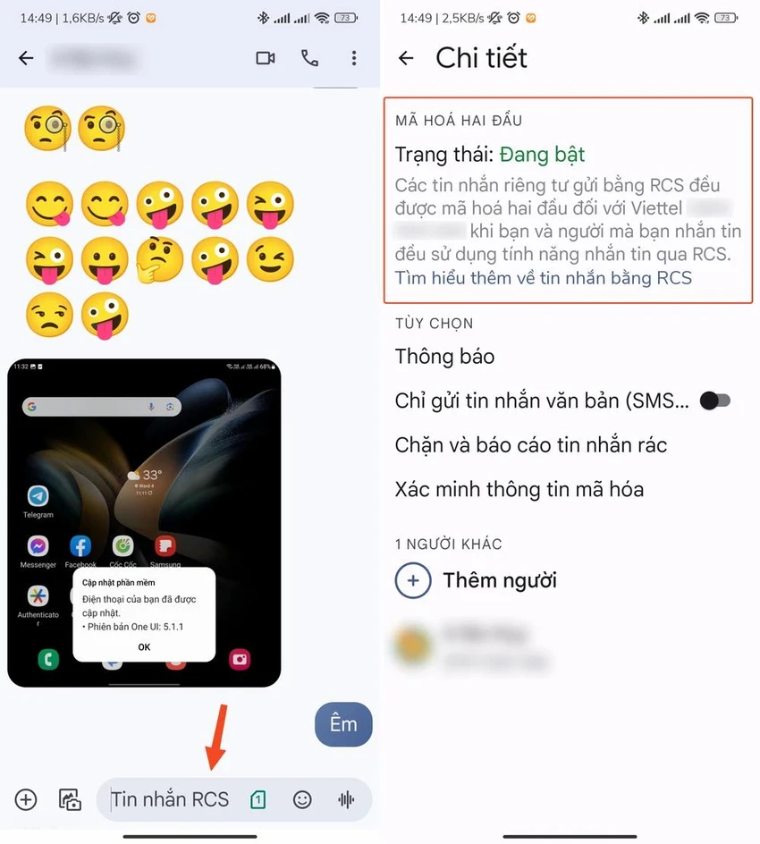 Dấu hiệu nhận biết điện thoại có hỗ trợ tính năng nhắn tin miễn phí RCS. Ảnh: TIỂU MINH