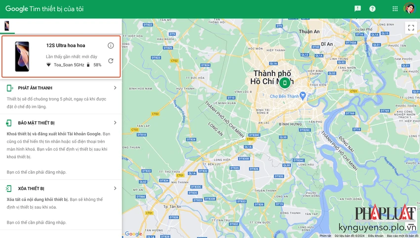 Cách tìm điện thoại Android bị mất mới nhất bằng máy tính. Ảnh: MINH HOÀNG