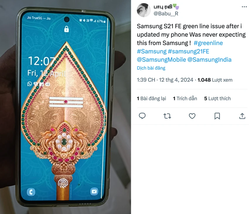 Người dùng phàn nàn việc điện thoại Samsung bị sọc màn hình sau khi cập nhật. Ảnh chụp màn hình