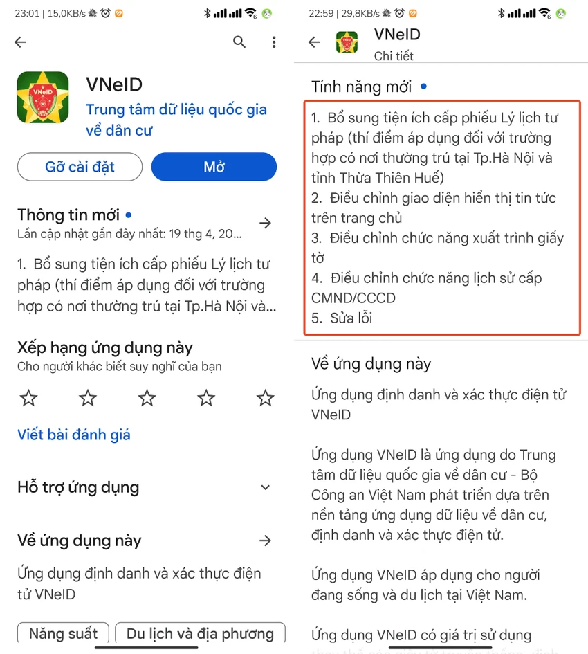 Ứng dụng VNeID 2.1.5 ra mắt với nhiều tính năng mới. Ảnh: MINH HOÀNG
