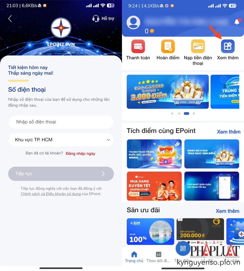 Đăng ký tài khoản EPoint để kiểm tra hóa đơn tiền điện hàng tháng. Ảnh: MINH HOÀNG