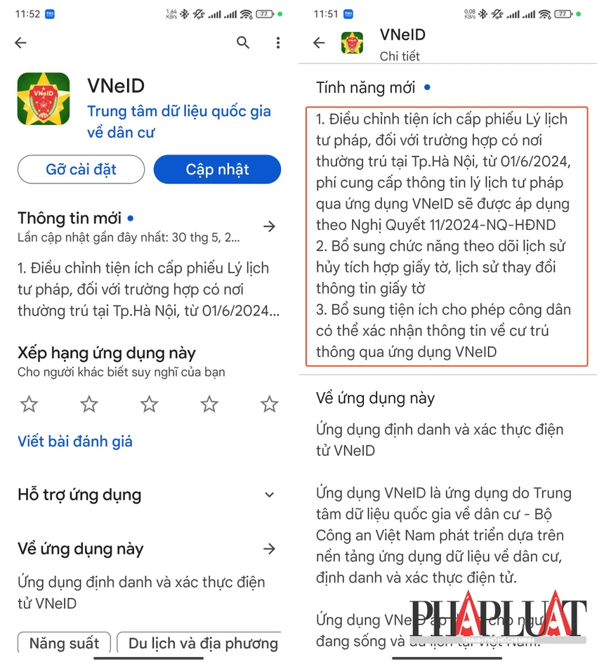 Các tính năng mới trên ứng dụng VNeID 2.1.6. Ảnh: TIỂU MINH