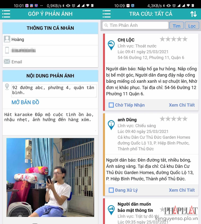 Gửi thông tin chi tiết về vị trí, thời gian, cung cấp hình ảnh hàng xóm hát karaoke ồn ào. Ảnh: MINH HOÀNG