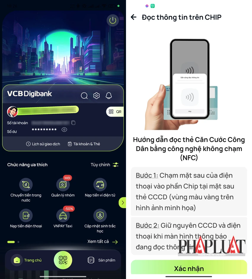 Cập nhật thông tin sinh trắc học trên ứng dụng ngân hàng. Ảnh: MINH HOÀNG