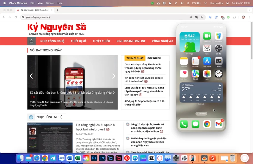 Cách kết nối iPhone và máy Mac bằng tính năng iPhone mirroring, không cần dây cáp. Ảnh: MINH HOÀNG