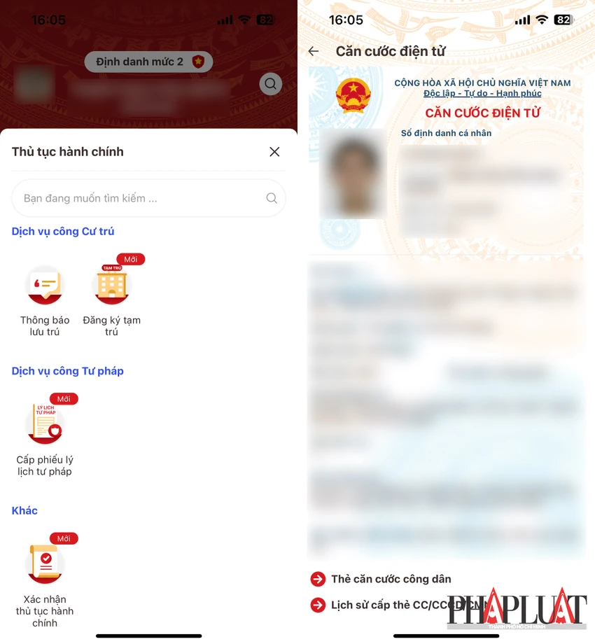 VNeID 2.1.7 tích hợp tính năng đăng ký tạm trú và thông tin căn cước điện tử. Ảnh: MINH HOÀNG