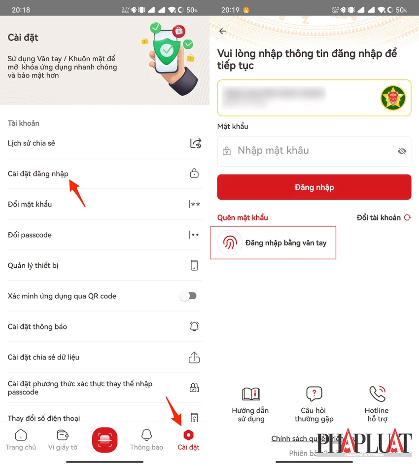 Đăng nhập ứng dụng VNeID bằng khuôn mặt hoặc vân tay tùy vào thiết bị bạn đang sử dụng. Ảnh: MINH HOÀNG