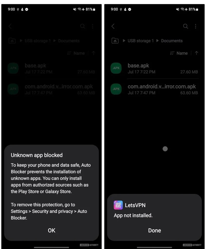 Tính năng Auto Blocker tự động ngăn chặn cài đặt các ứng dụng lạ từ bên ngoài. Ảnh: Samsung